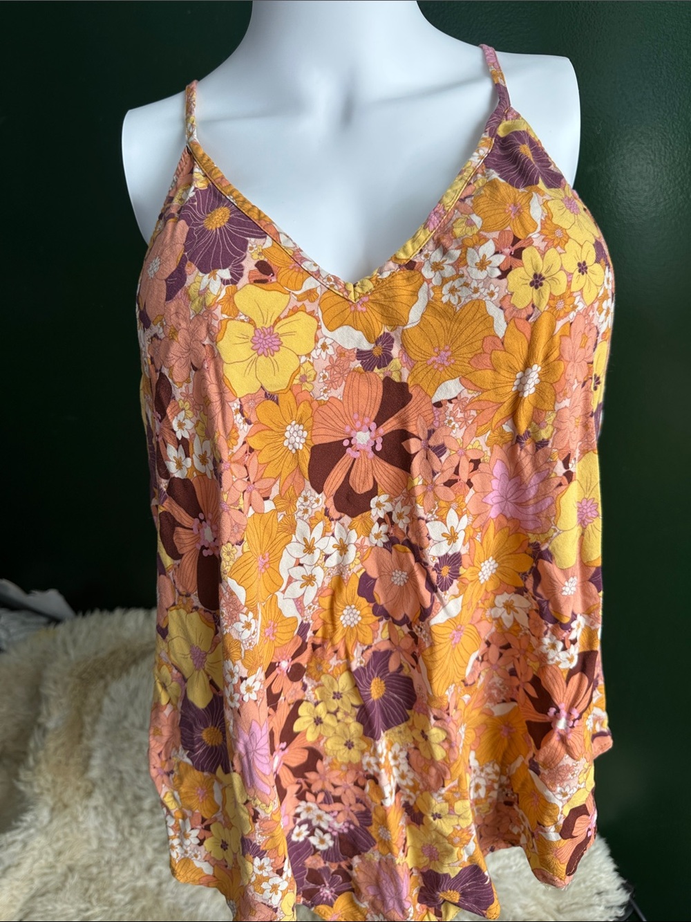 Bwear Floral V-Neck Spaghetti Strap Camisole - Yellow Pink Brown Purple